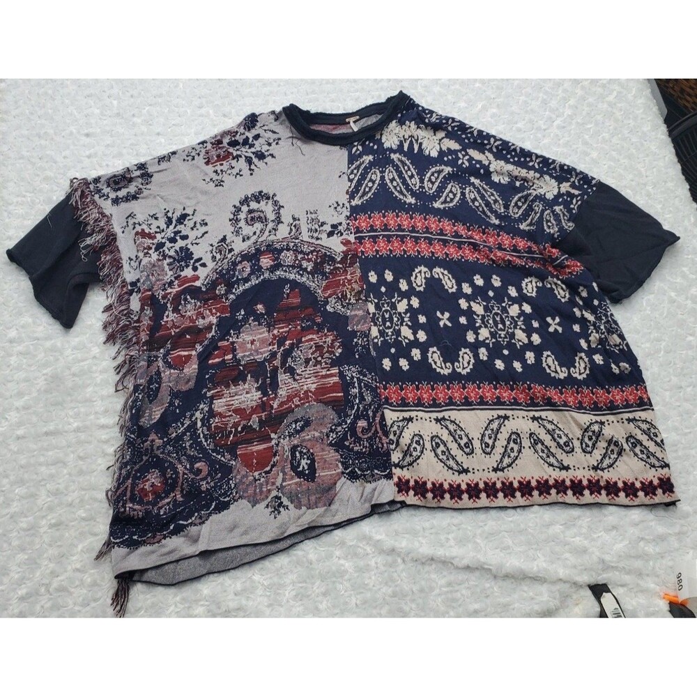 Free People Knit Poncho Top Womens Crew Neck Short Sleeve Dolman boxed oversized
